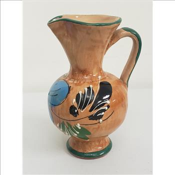 Hand Painted Glazed Floral Design Moriage Accent Pottery Vase/Pitcher 6