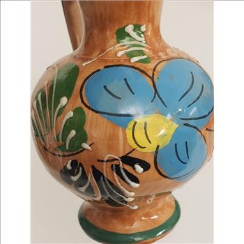 Hand Painted Glazed Floral Design Moriage Accent Pottery Vase/Pitcher 6