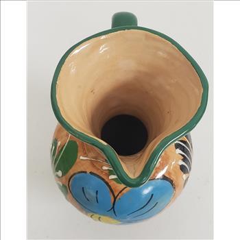 Hand Painted Glazed Floral Design Moriage Accent Pottery Vase/Pitcher 6