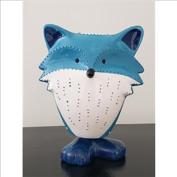GREENEARTH Hand Painted Blue & White 3D Fox Bobble Figurine 8