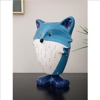 GREENEARTH Hand Painted Blue & White 3D Fox Bobble Figurine 8
