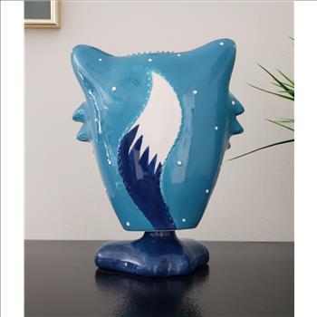 GREENEARTH Hand Painted Blue & White 3D Fox Bobble Figurine 8