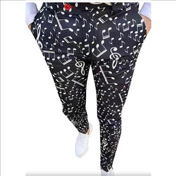 Music Notes Print Pants Black Size - M