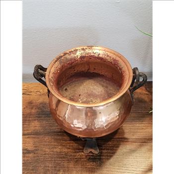 VTG Footed Hammered Copper Cauldron Pot with Handle