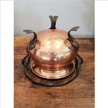 VTG Footed Hammered Copper Cauldron Pot with Handle