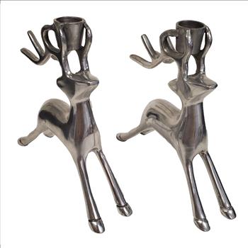 Vintage Canada Metal Reindeer Candle Holder Set