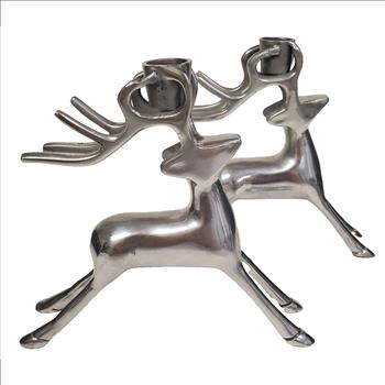 Vintage Canada Metal Reindeer Candle Holder Set