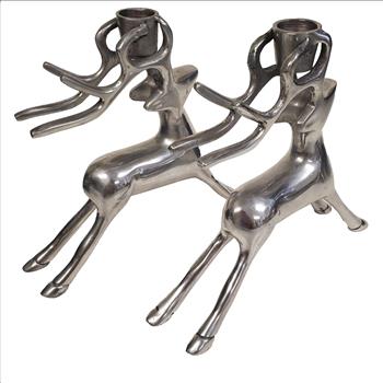 Vintage Canada Metal Reindeer Candle Holder Set