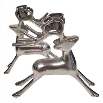 Vintage Canada Metal Reindeer Candle Holder Set