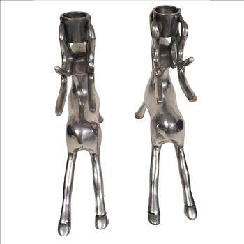 Vintage Canada Metal Reindeer Candle Holder Set