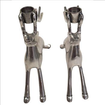 Vintage Canada Metal Reindeer Candle Holder Set