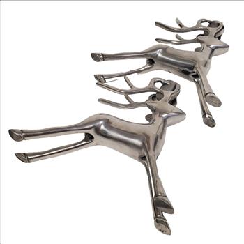 Vintage Canada Metal Reindeer Candle Holder Set