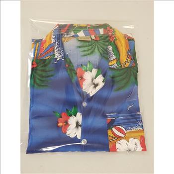 Vintage/Retro In Gear Tropical Beach Front Print Men's Hawaiian Shirt Button-Up Short Sleeves, Sz L