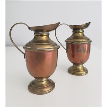 Vintage Copper Brass Mini Pitcher, Set of 2 