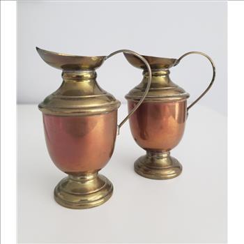 Vintage Copper Brass Mini Pitcher, Set of 2 