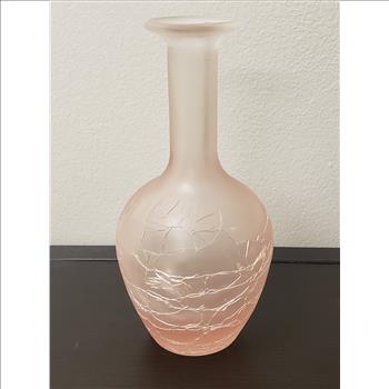 Vintage Satin Pink Crackle Glass Perfume Bottle No Stopper 5.5