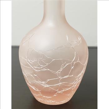 Vintage Satin Pink Crackle Glass Perfume Bottle No Stopper 5.5