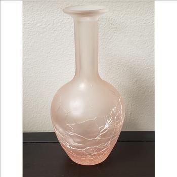 Vintage Satin Pink Crackle Glass Perfume Bottle No Stopper 5.5