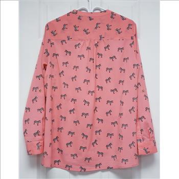 Charter Club Women's Coral Zebra Print Roll Tab Sleeves Button-Up Blouse, Sz M