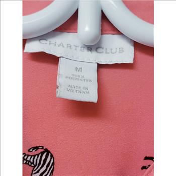 Charter Club Women's Coral Zebra Print Roll Tab Sleeves Button-Up Blouse, Sz M