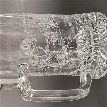 Vintage Germany Zinn Pewter Glass Stein Etched Golfing Scene 7
