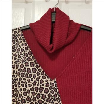 Women Fashion Print Patchwork V-Turtleneck Sweater Size - XL