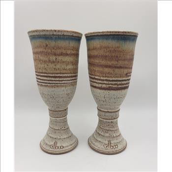 VTG Pair of Pottery Goblets Signed