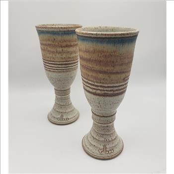 VTG Pair of Pottery Goblets Signed