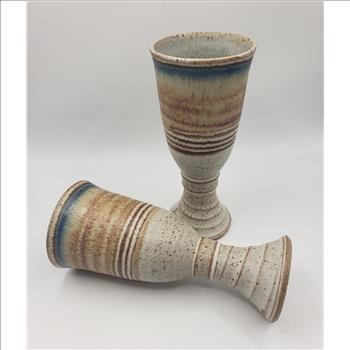 VTG Pair of Pottery Goblets Signed