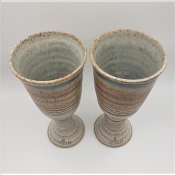 VTG Pair of Pottery Goblets Signed