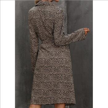 SHEIN WOMEN'S LEOPARD PRINT BUTTON THROUGH BELTED SHIRT DRESS-MEDIUM