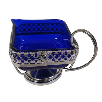 Vintage Creamer UK Cobalt Blue Bowl in Stainless Chrome Stand/Holder