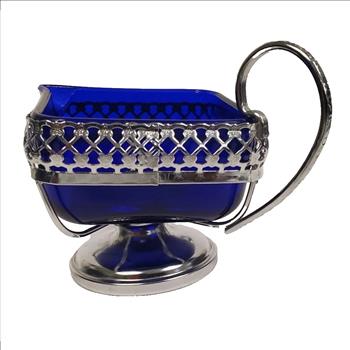 Vintage Creamer UK Cobalt Blue Bowl in Stainless Chrome Stand/Holder