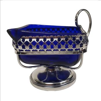 Vintage Creamer UK Cobalt Blue Bowl in Stainless Chrome Stand/Holder