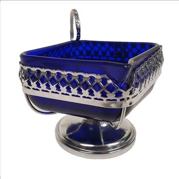 Vintage Creamer UK Cobalt Blue Bowl in Stainless Chrome Stand/Holder