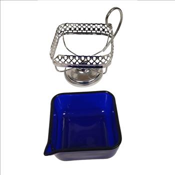 Vintage Creamer UK Cobalt Blue Bowl in Stainless Chrome Stand/Holder