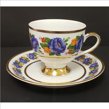 MITTERTEICH Bavaria 029 Purple Floral Gold Trim Porcelain Teacup And Saucer Set, Germany