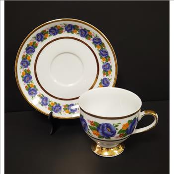 MITTERTEICH Bavaria 029 Purple Floral Gold Trim Porcelain Teacup And Saucer Set, Germany