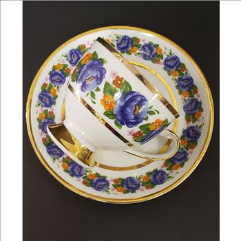 MITTERTEICH Bavaria 029 Purple Floral Gold Trim Porcelain Teacup And Saucer Set, Germany