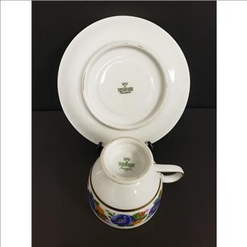 MITTERTEICH Bavaria 029 Purple Floral Gold Trim Porcelain Teacup And Saucer Set, Germany