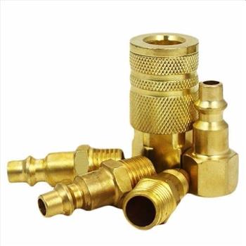 5pc Brass Plated Quick Air Hose Coupler Set Connector Fitting 1/4