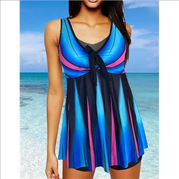 Plus 2 Piece Tummy Control Gradient Open Back Tops & Solid Black Tankini Set Size - 3XL 
