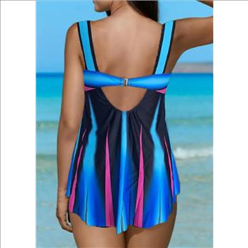 Plus 2 Piece Tummy Control Gradient Open Back Tops & Solid Black Tankini Set Size - 3XL 