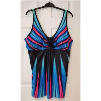 Plus 2 Piece Tummy Control Gradient Open Back Tops & Solid Black Tankini Set Size - 3XL 