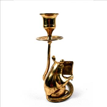 Hand Made Vintage Solid Brass Mouse Reading A Book Candle Holder