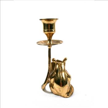 Hand Made Vintage Solid Brass Mouse Reading A Book Candle Holder