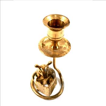 Hand Made Vintage Solid Brass Mouse Reading A Book Candle Holder