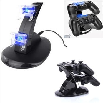 Dual Wireless Controller USB Charger Charging Dock Station Blue LED For Sony PS3