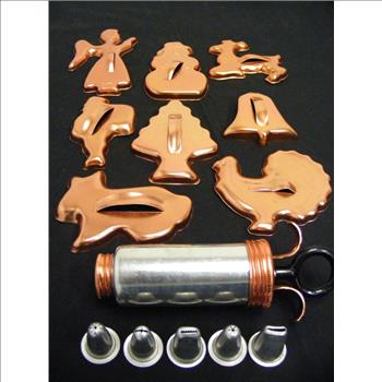 8 Copper Cookie Cutters & Icing Dispenser