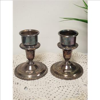 VTG Suncor Coronet Plate E.P. Lead Pair of Silver Plated Candlestick Holders
